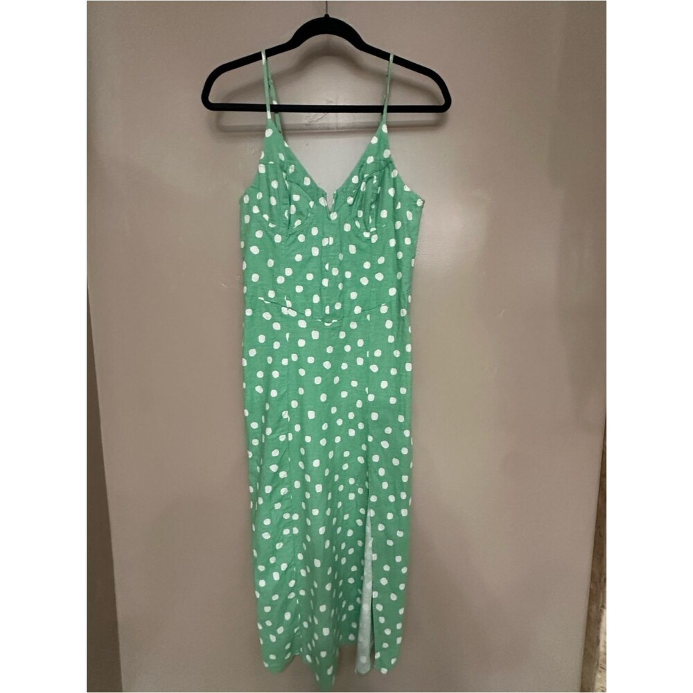NEW Urban Outfitters Linen Mint Green Polka Dot Dress Size S NWT